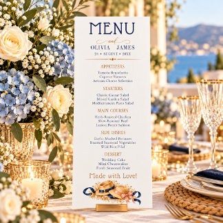 Menu Cardápio de Buffet de Casamento Vintage Azul Navy