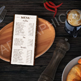 Menu Cardápio de Café, bebidas e Chá Personalizado