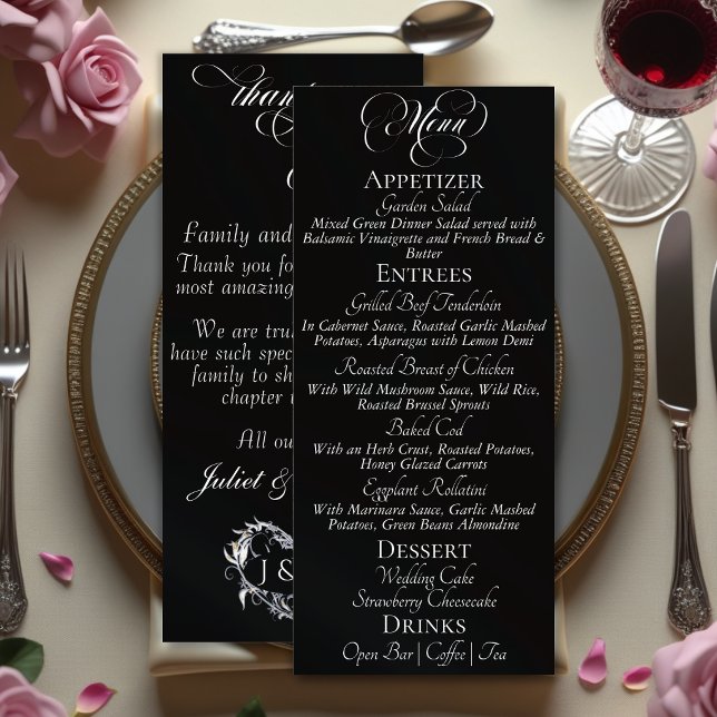 Menu Cardápio de Casamento & Agradecimento - Preto (Criador carregado)