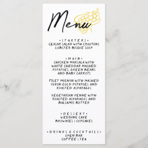 Menu Cardápio de Casamento Amarelo Branco Desenhado à M