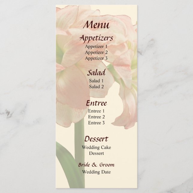 Menu Cardápio de Casamento Amaryllis Aphrodite (Frente)