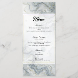 Menu Cardápio de Casamento Aquarela Azul Cinza Dourado 