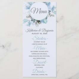 Menu Cardápio de Casamento Aquarela Botânica Azul Empoe
