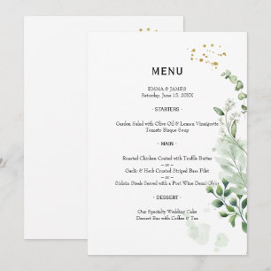 Menu Cardápio de Casamento Aquarela com Vegetação Elega