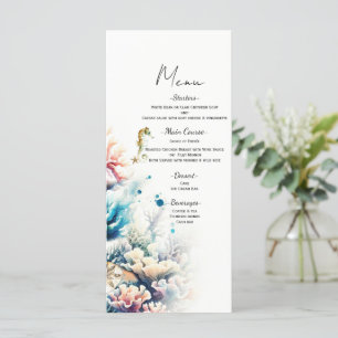 Menu Cardápio de Casamento Aquarela Coral Splash do Mar