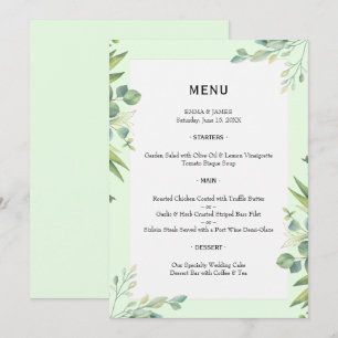 Menu Cardápio de Casamento Aquarela de Folhagem Elegant
