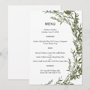 Menu Cardápio de Casamento Aquarela de Folhagem Elegant
