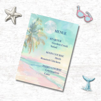 Menu Cardápio de Casamento Aquarela Luar na Praia