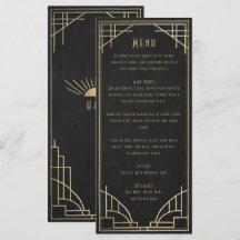 cardápio de casamento art déco dourado