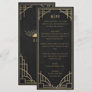 Menu cardápio de casamento art déco dourado