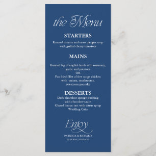 Menu Cardápio de Casamento Azul Cobalto Minimalista Mod