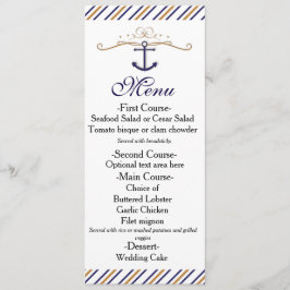 Menu Cardápio de Casamento Azul Dourado Listrado Náutic