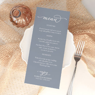 Menu Cardápio de Casamento Azul Empoeirado Caligrafia E
