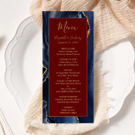 Menu Cardápio de Casamento Azul Naval Ouro Ágata Burgun