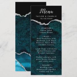 Menu Cardápio de Casamento Azul Teal e Ágata Prateada