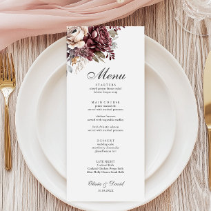 Menu Cardápio de Casamento Beige Boho com Flores em Aqu