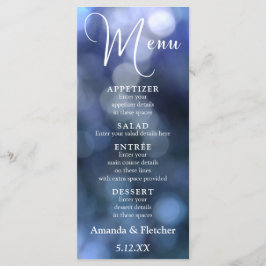 Menu Cardápio de Casamento Blue Bokeh Light & Typograph