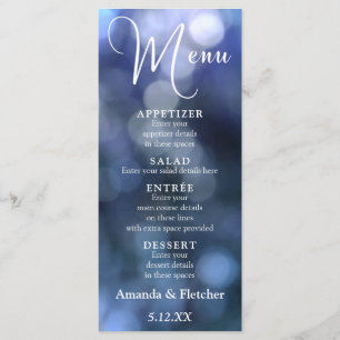Menu Cardápio de Casamento Blue Bokeh Light & Typograph