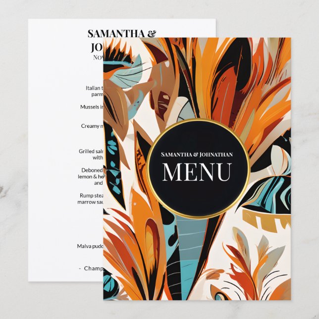 Menu Cardápio de Casamento Boho 5x7 Floral Tropical Ter (Frente/Verso)