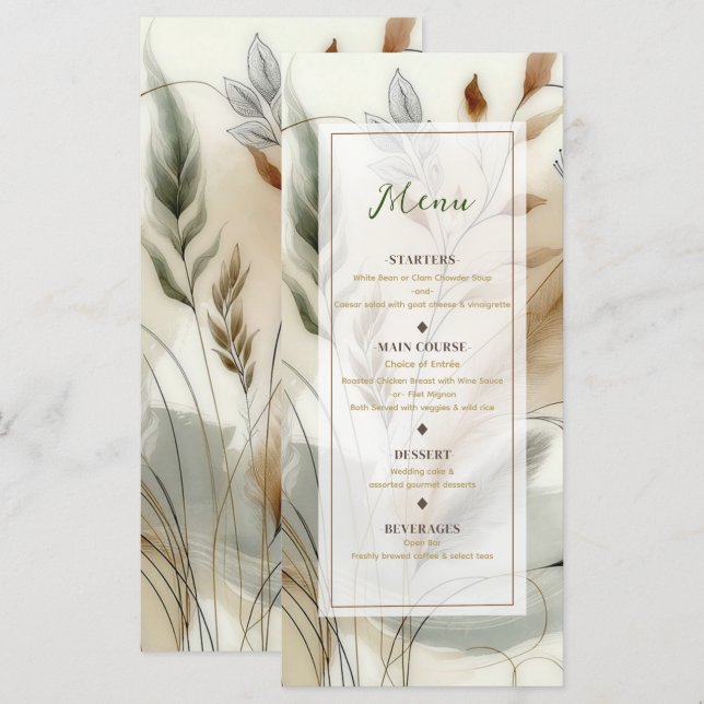 Menu Cardápio de casamento boho botânico moderno com fo (Frente/Verso)