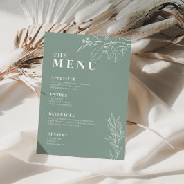 Menu Cardápio de Casamento Boho em Verde Salvia com ilu