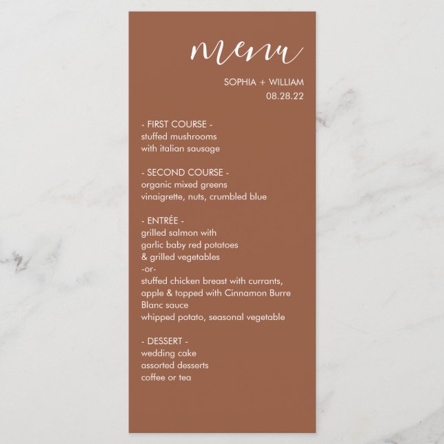 Menu Cardápio de Casamento Boho Terracota (Frente)