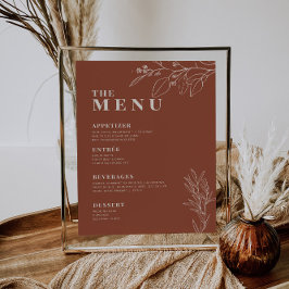 Menu Cardápio de Casamento Boho Terracota com ilustraçã