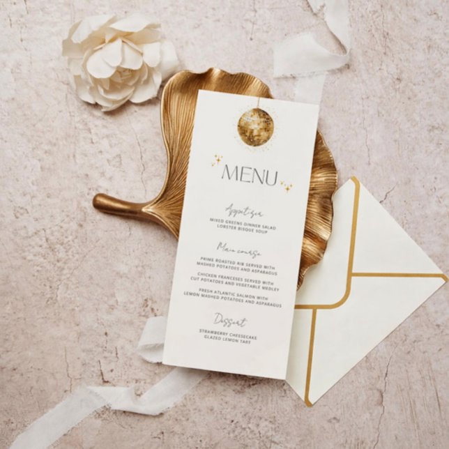 Menu Cardápio de Casamento Bola de Discoteca Dourada Mi (Criador carregado)
