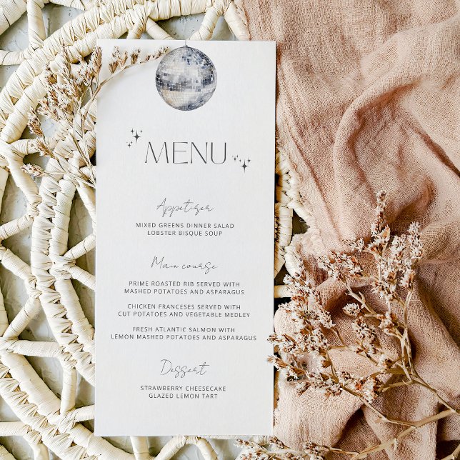 Menu Cardápio de Casamento Bola de Discoteca Prata Mini (Criador carregado)