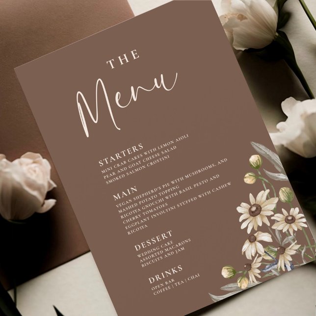 Menu Cardápio de Casamento Botânico Bege Boho (Criador carregado)