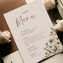 Menu Cardápio de Casamento Botânico Bege Boho
