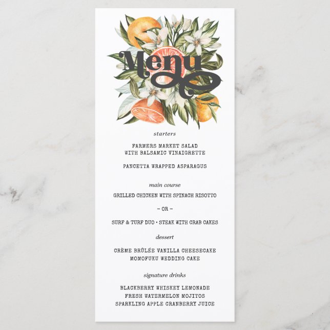 Menu Cardápio de Casamento Botânico Boho de Pomar de Ci (Frente)