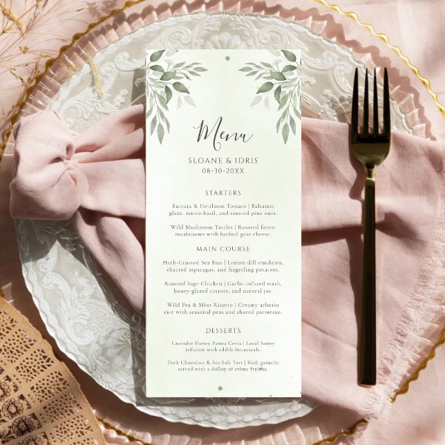 Menu Cardápio de Casamento Botânico com Verde Oliva Mod (Criador carregado)