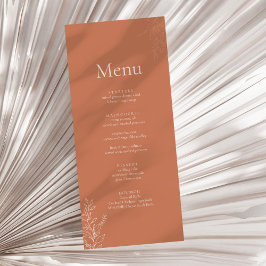 Menu Cardápio de Casamento Botânico em Terracota Escura