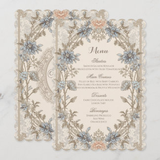 Menu Cardápio de Casamento Botânico Floral Azul Elegant