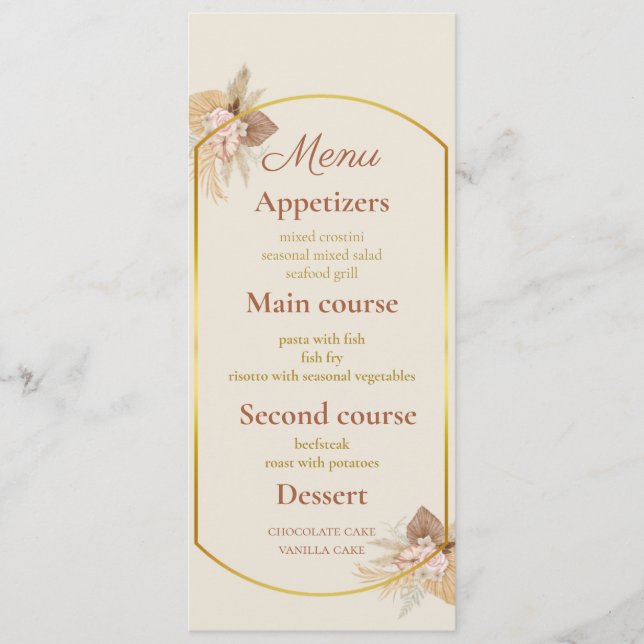 Menu Cardápio de Casamento Botânico Minimalista - Rústi (Frente)