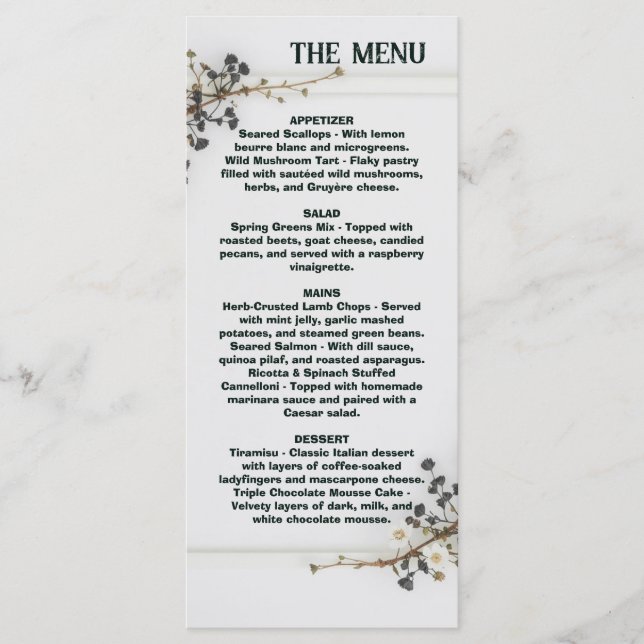 Menu Cardápio de casamento botânico moderno, Cardápio d (Frente)