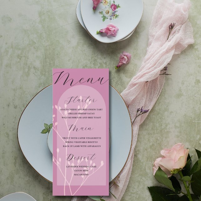 Menu Cardápio de Casamento Botânico Moderno Rosa (Criador carregado)