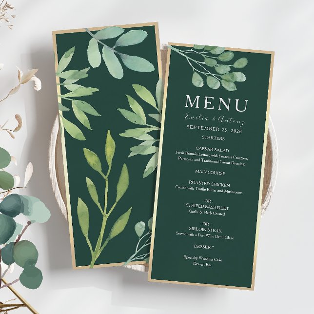 Menu Cardápio de Casamento Botânico Verde Esmeralda (Criador carregado)