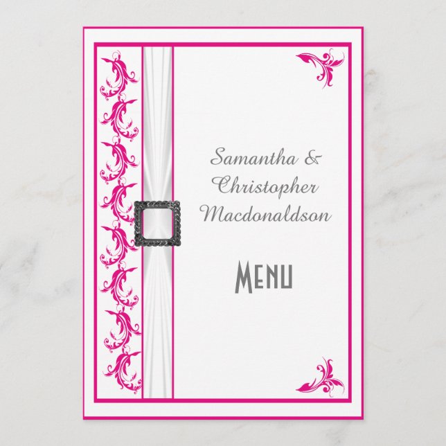 Menu Cardápio de casamento branco-rosa-rosa com fuchsia (Frente)