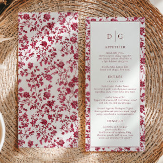 Menu Cardápio de Casamento Burgundy Chinoiserie