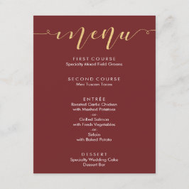 Menu Cardápio de Casamento Burgundy e Dourado Chique