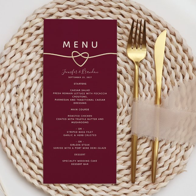 Menu Cardápio de Casamento Burgundy Romântico (Criador carregado)