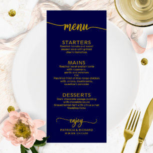 Menu Cardápio de Casamento Caligrafia Elegante Dourado