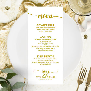 Menu Cardápio de Casamento Caligrafia Elegante Dourado