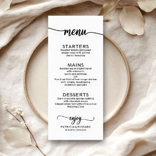 Menu Cardápio de Casamento Caligrafia Elegante Preto e