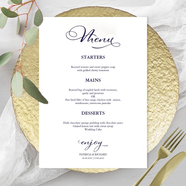 Menu Cardápio de Casamento Caligrafia Simples Elegante (Criador carregado)