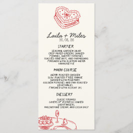 Menu Cardápio de casamento caprichoso vermelho calor