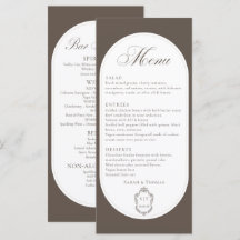 Cardápio de Casamento Castanho Mocha Caligrafia Do