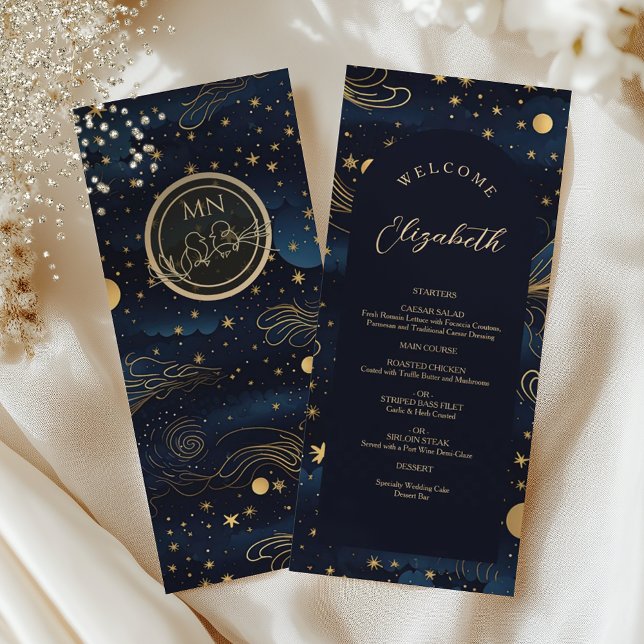 Menu Cardápio de Casamento Celestial com Nome do Convid (Criador carregado)